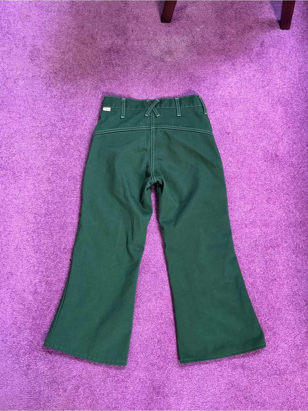 Green Super Denim Flare Jeans White Stitch 70s Hippie Style - Picture 5 of 8